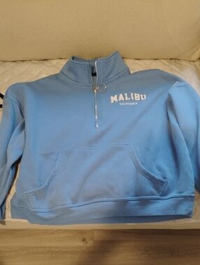 Malibu Light Blue Half-Zip Pullover with Ring Zipper